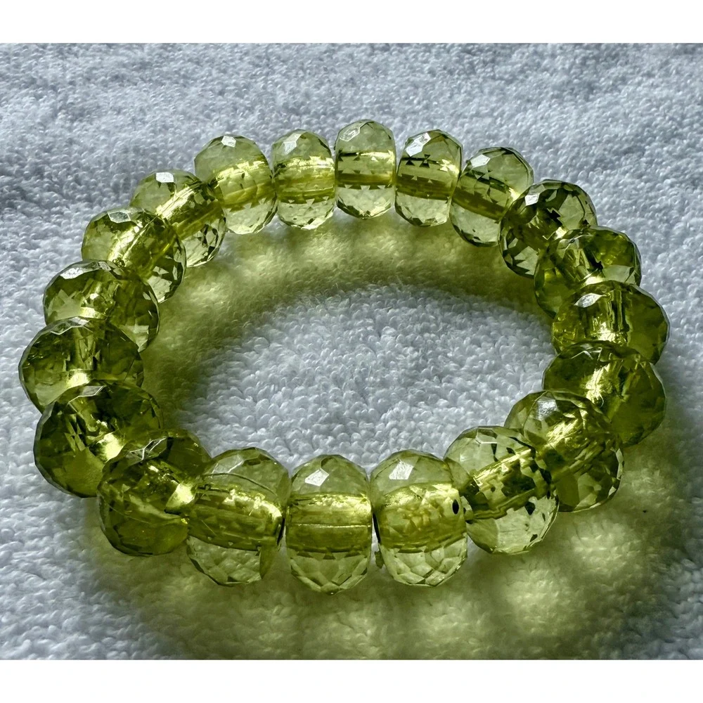 Boho Faceted Peridot Green Glass Bead Stretch Bracelet Geometric Crystal Style